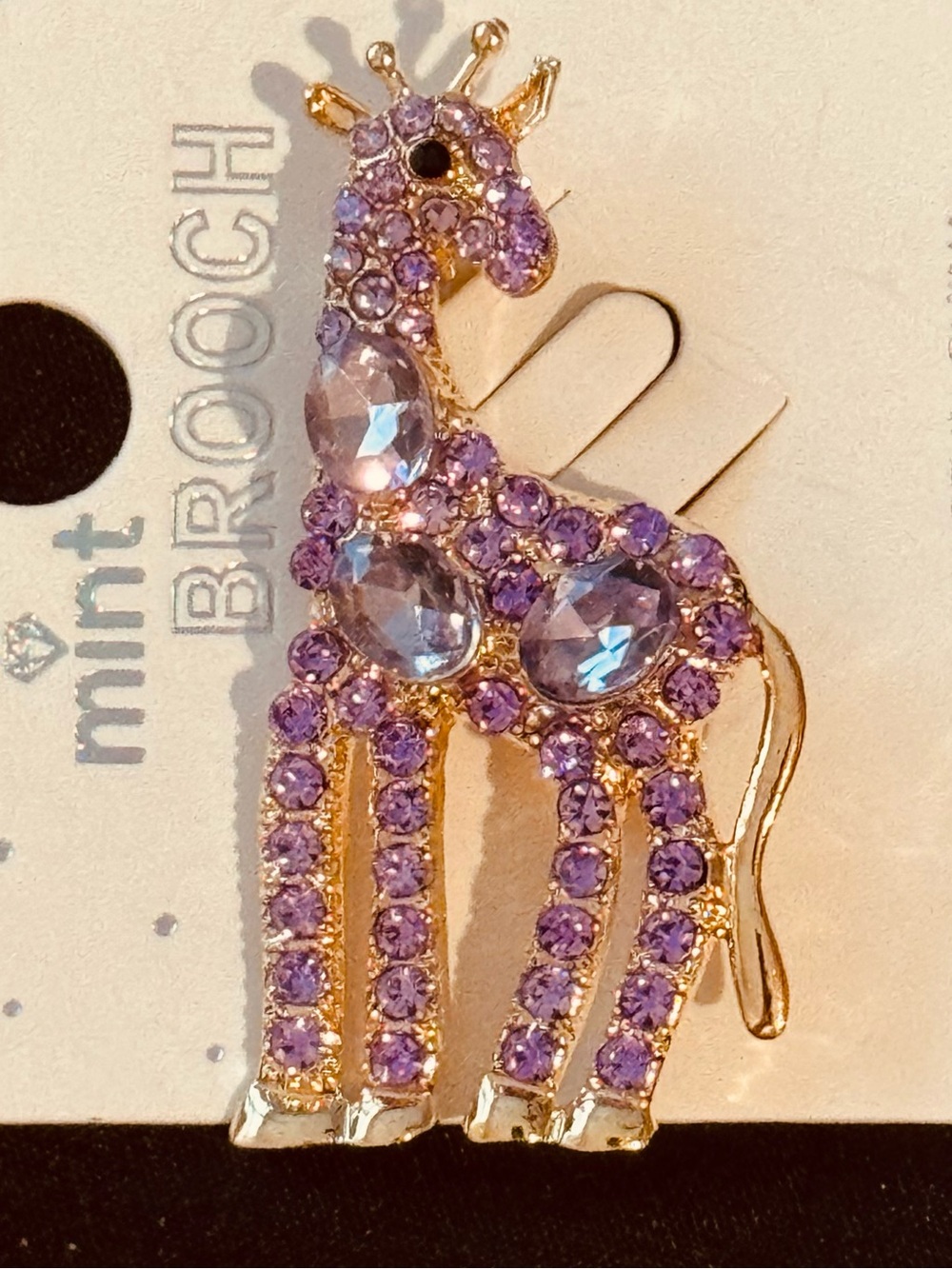 Purple Rhinestone Giraffe Brooch Gold-Tone Crystal Fashion Jewelry Pin NWT